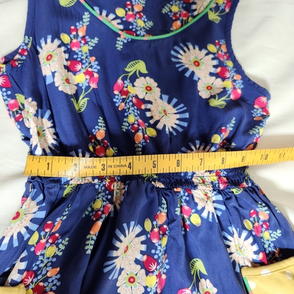 Matilda Jane Blue Floral Sleeveless Dress with Yellow Pockets Girls Size 8 - Picture 9 of 10